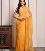 Yellow shaded hand embellished chiffon saree