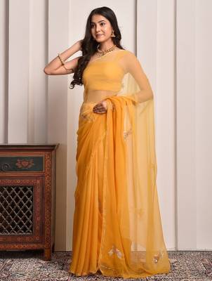 Yellow shaded hand embellished chiffon saree 2