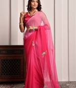 Pink shaded hand embellished chiffon saree