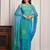 Blue & green shaded hand embellished chiffon saree