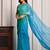 Blue & green shaded hand embellished chiffon saree