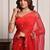 Red shaded hand embellished chiffon saree