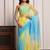 Yellow & blue shaded hand embellished chiffon saree