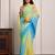 Yellow & blue shaded hand embellished chiffon saree