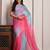 Red & blue shaded hand embellished chiffon saree