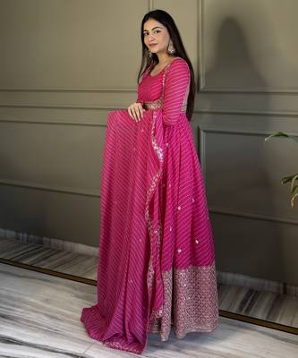 Pink georgette party wear embroidery suit set 5