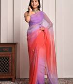 Purple & red shaded hand embellished chiffon saree