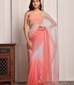 Peach & green shaded sequins work chiffon saree