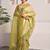 Chartreuse green tissue saree with unstitched blouse piece