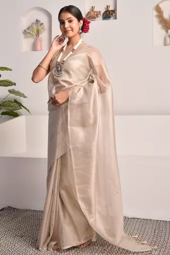 Pearl white tissue saree with unstitched blouse piece
