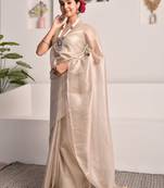 Pearl white tissue saree with unstitched blouse piece