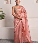 Rouge pink tissue saree with unstitched blouse piece