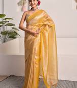 Mustard yellow tissue saree with unstitched blouse piece