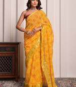 Yellow festive wear bandhani georgette saree