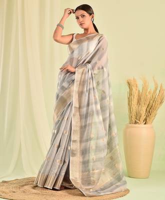 Grey banarasi kota doria saree 1