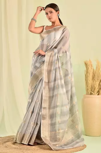 Grey banarasi kota doria saree