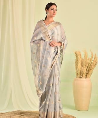 Grey banarasi kota doria saree 3