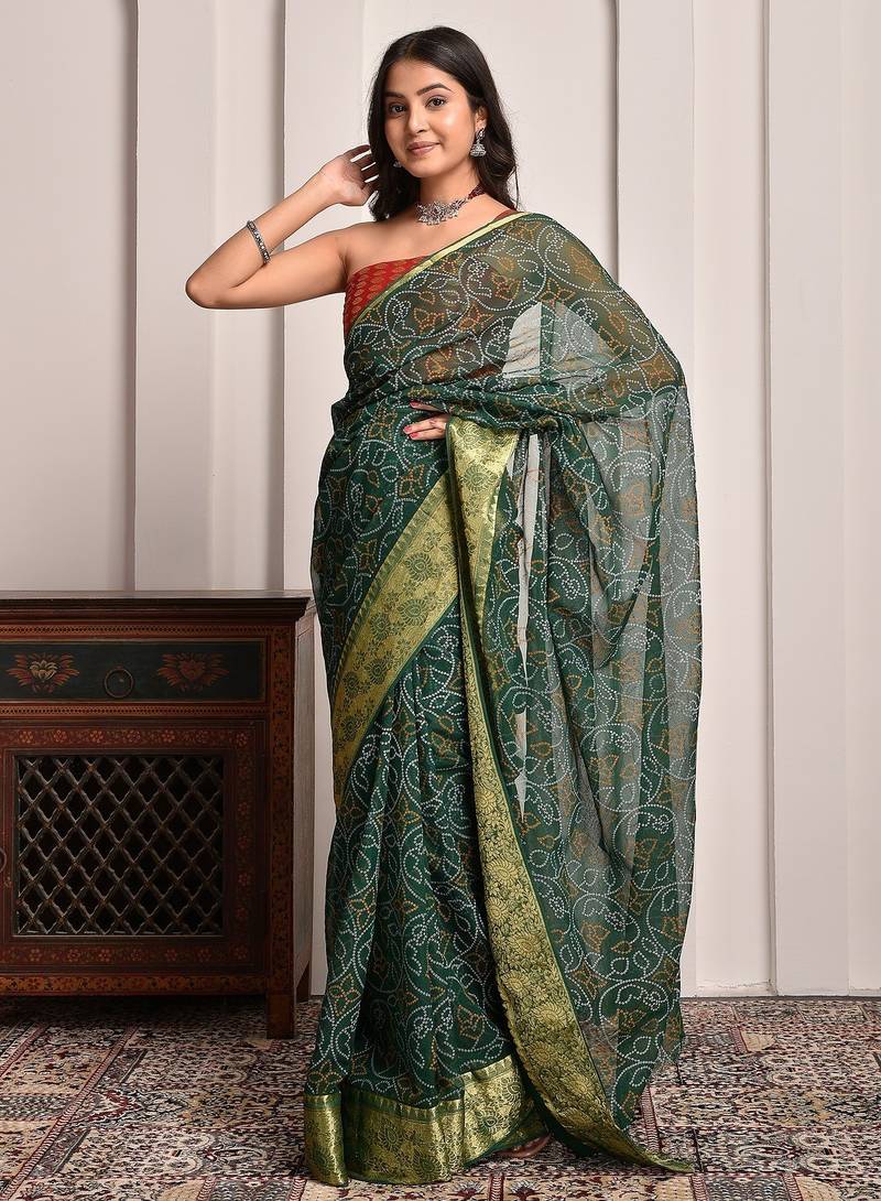 Green elegant bandhani georgette saree