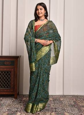 Green elegant bandhani georgette saree 2