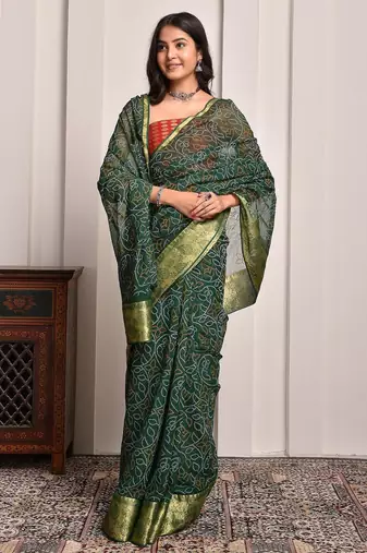 Green elegant bandhani georgette saree