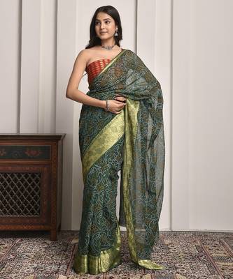 Green elegant bandhani georgette saree 5