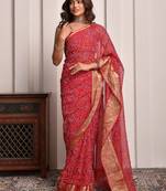 Magenta pink designer bandhani georgette saree with zari border