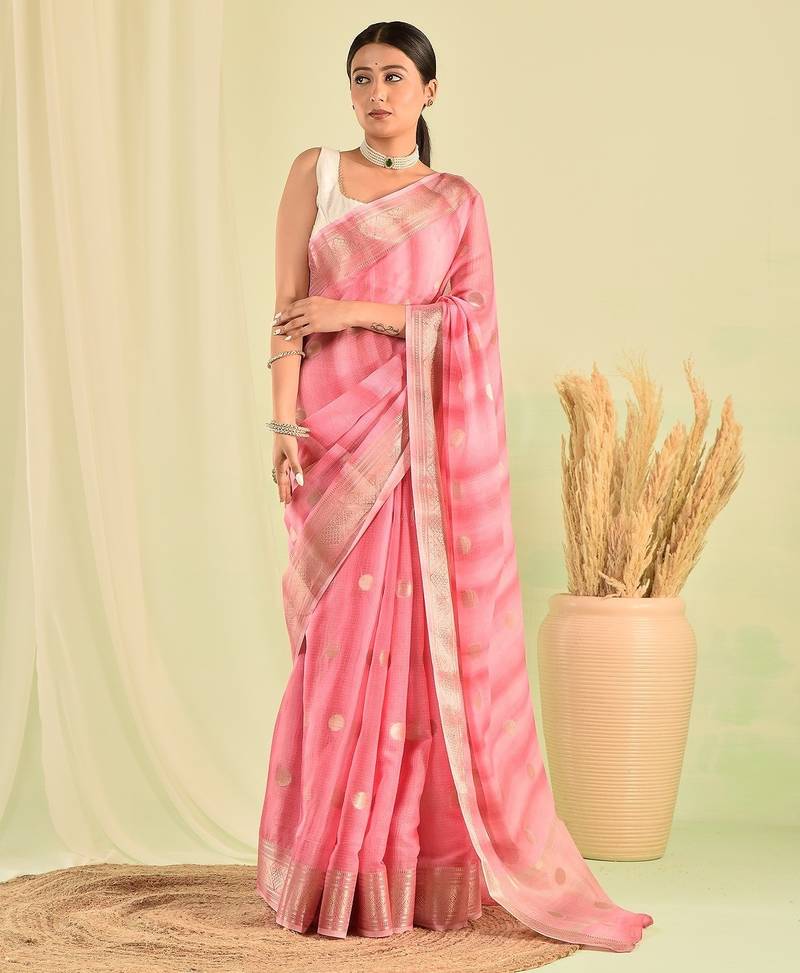 Pink banarasi kota doria saree
