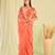 Peach hand block printed kota doria saree
