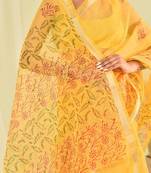 Yellow hand block printed kota doria saree