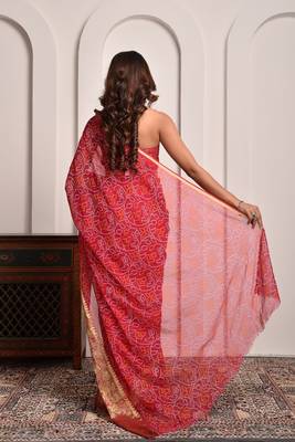 Magenta pink designer bandhani georgette saree with zari border 3