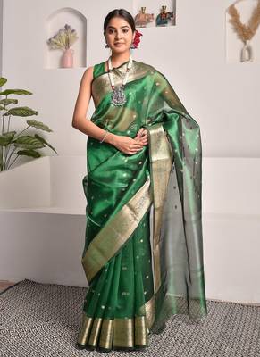 Green wedding wear banarasi tissue saree 1