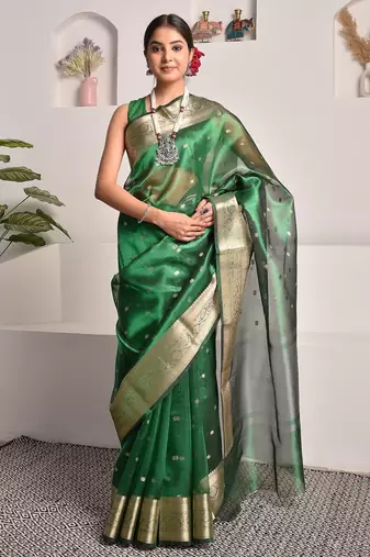 Green wedding wear banarasi tissue saree