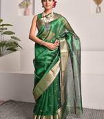 Green wedding wear banarasi tissue saree