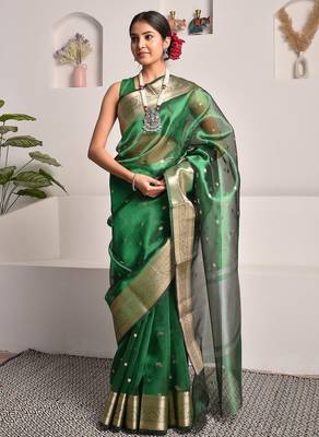 Green wedding wear banarasi tissue saree 2