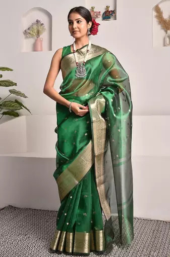 Green wedding wear banarasi tissue saree