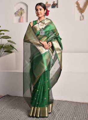 Green wedding wear banarasi tissue saree 3
