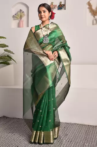 Green wedding wear banarasi tissue saree