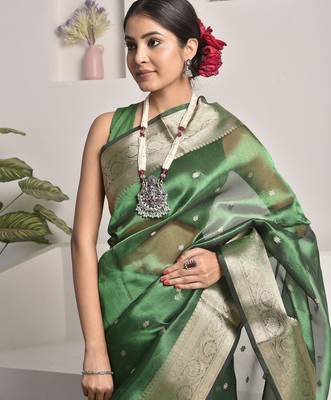 Green wedding wear banarasi tissue saree 4