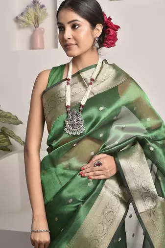Green wedding wear banarasi tissue saree