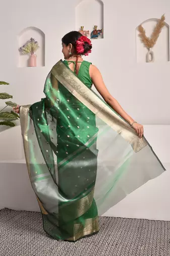 Green wedding wear banarasi tissue saree