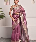 Wine banarasi tissue saree with zari booties