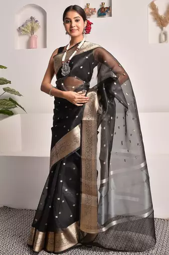 Black elegant banarasi tissue saree