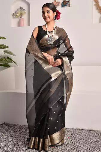 Black elegant banarasi tissue saree