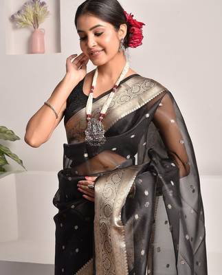 Black elegant banarasi tissue saree 4