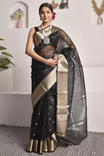 Black elegant banarasi tissue saree
