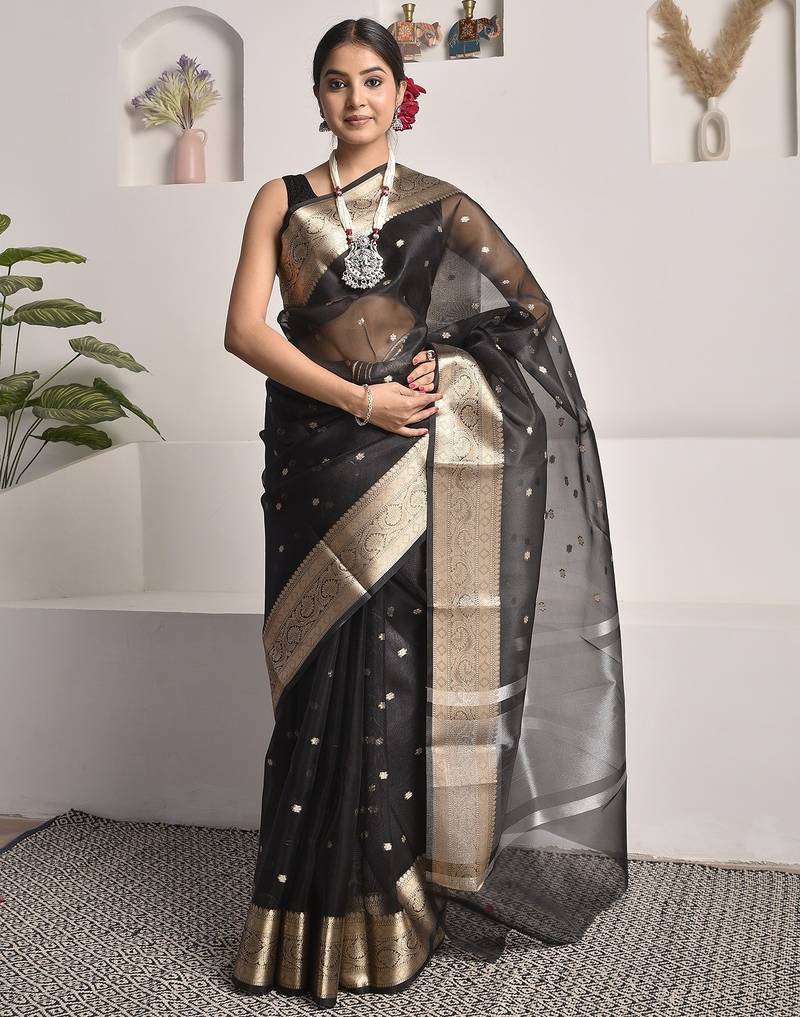 Black elegant banarasi tissue saree