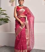Pink festive banarasi tissue saree with zari work