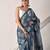 Grey hand block printed pure cotton saree