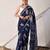 Blue hand block printed pure cotton saree