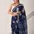 Blue hand block printed pure cotton saree
